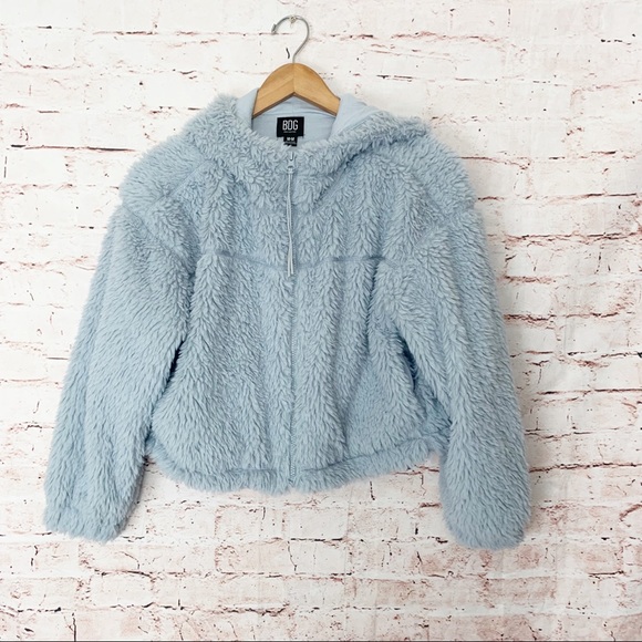 BDG Hooded Cropped Teddy Jacket Size Medium - Picture 3 of 9